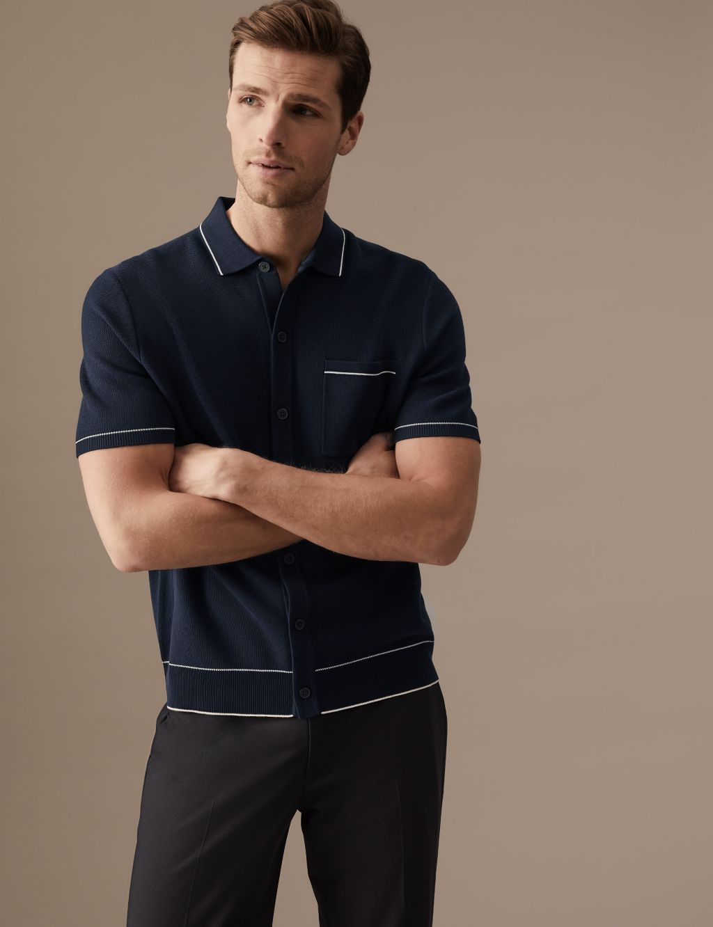 Cotton Modal Blend Knitted Polo Shirt image 2