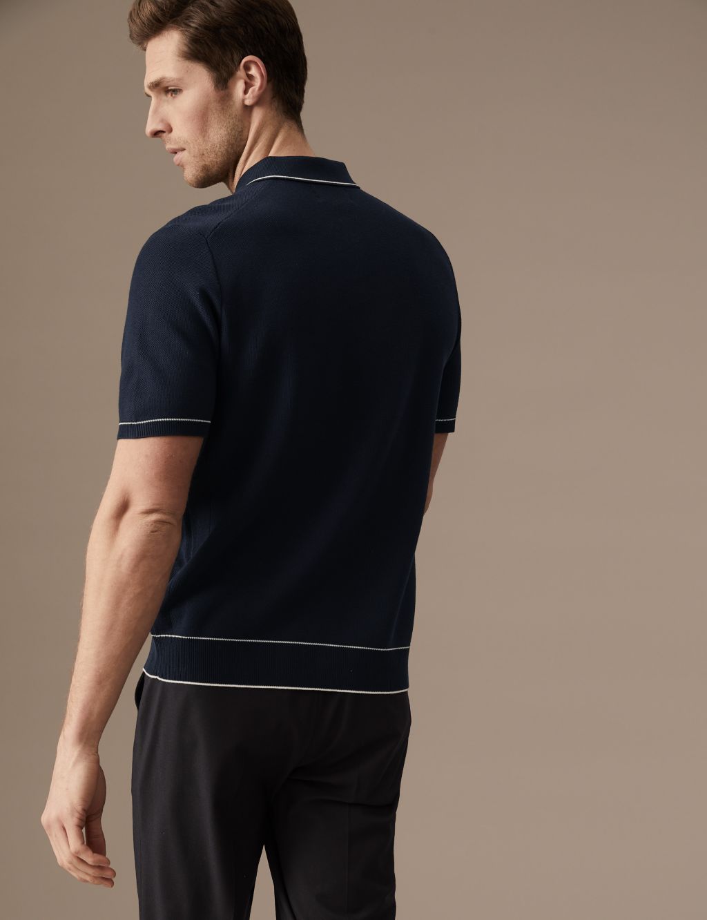 Cotton Modal Blend Knitted Polo Shirt image 3