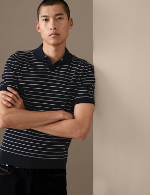 

Mens Autograph Pure Supima® Cotton Striped Knitted Polo Shirt - Navy Mix, Navy Mix