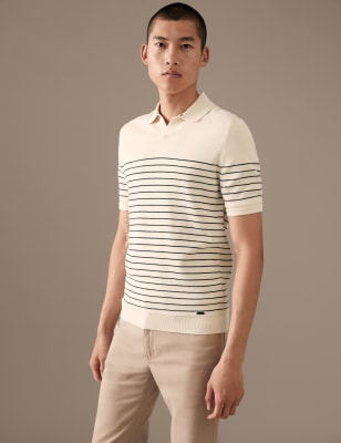 

Mens Autograph Pure Supima® Cotton Striped Knitted Polo Shirt - Ecru Mix, Ecru Mix