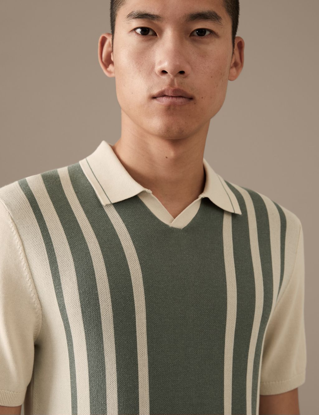 Cotton Blend Striped Knitted Polo Shirt image 3
