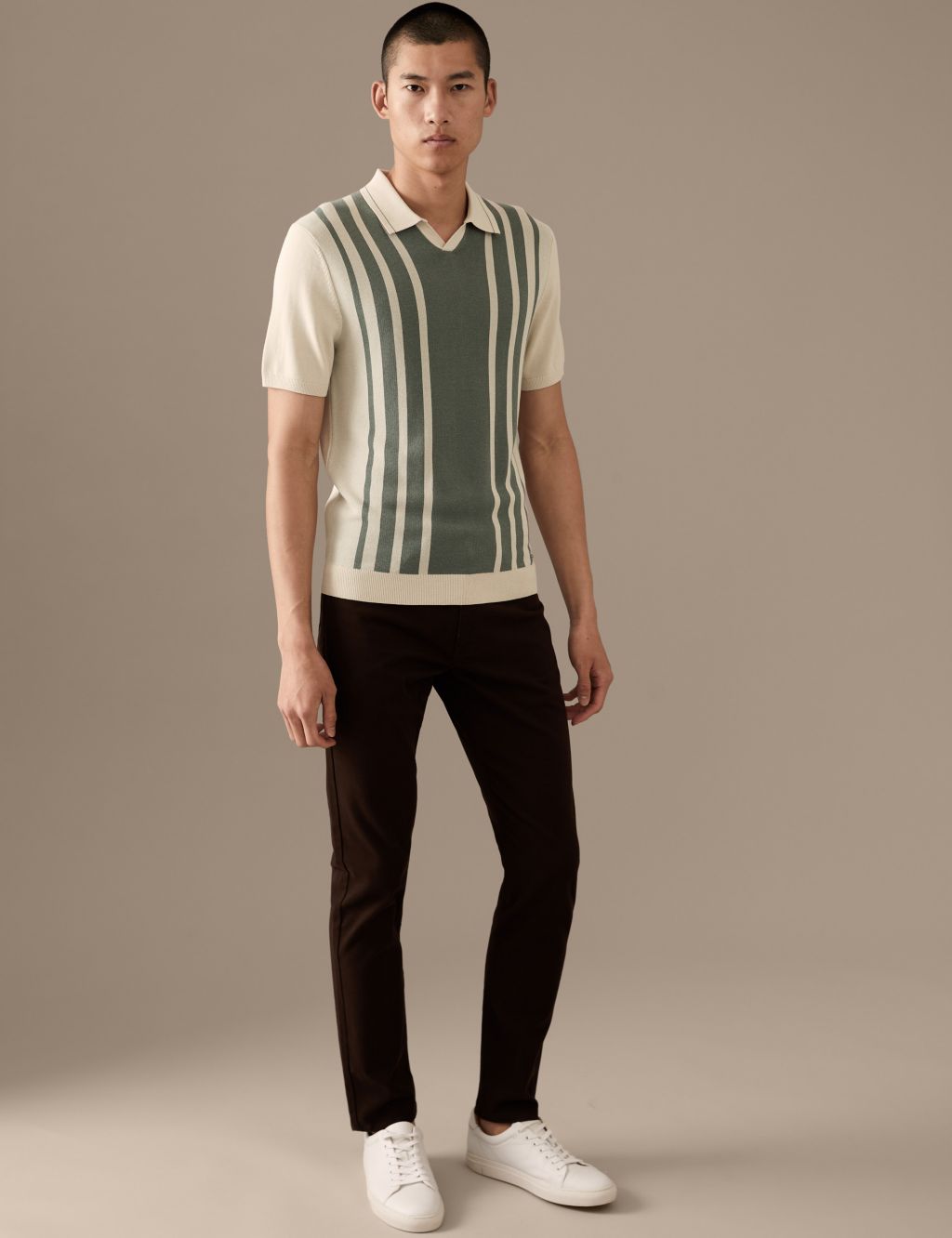 Cotton Blend Striped Knitted Polo Shirt image 3
