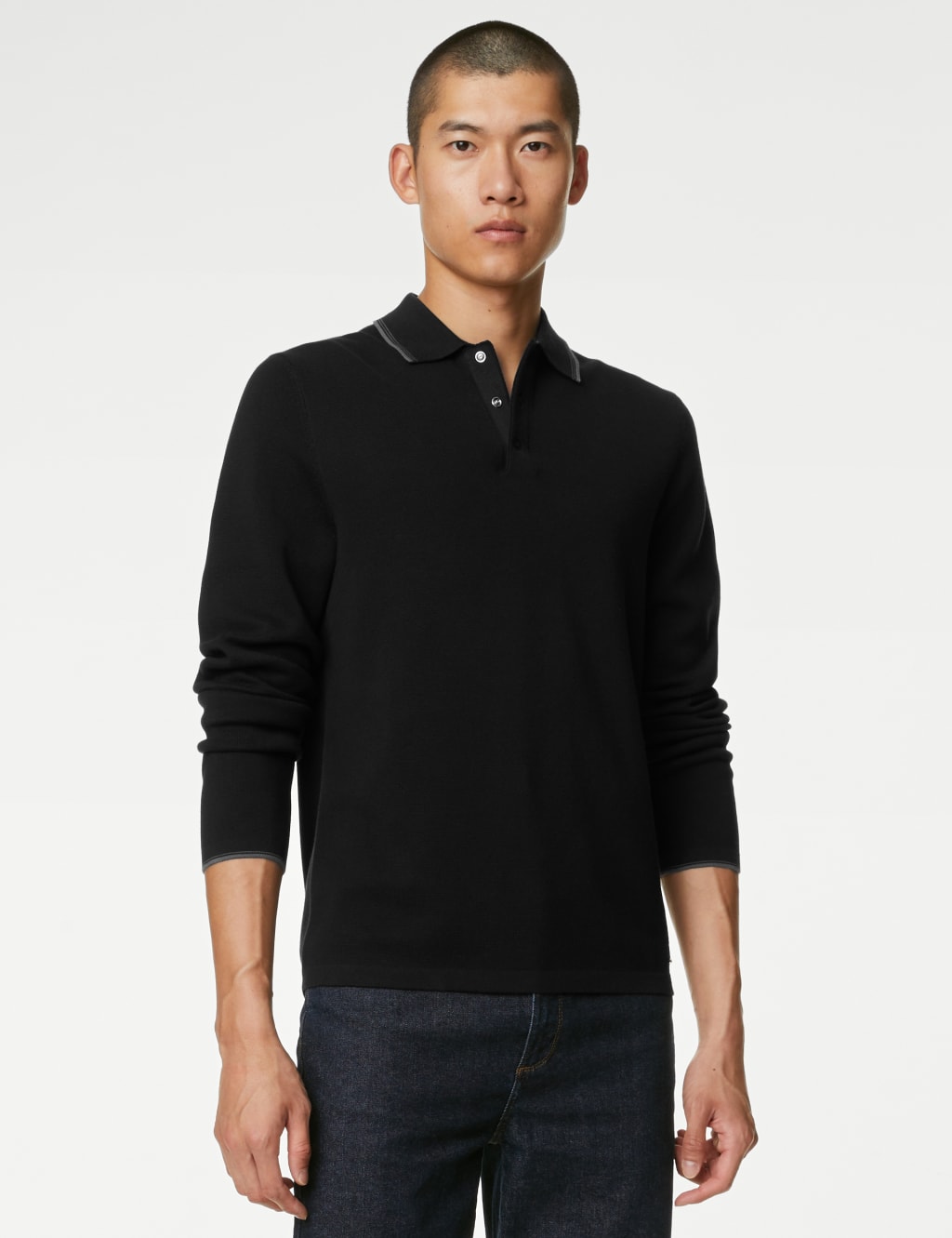 Cotton Rich Tipped Knitted Polo Shirt image 4