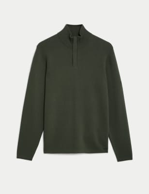 

Mens Autograph Cotton Blend Half Zip Jumper - Khaki, Khaki