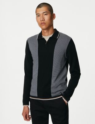 Cotton Rich Tipped Zip Up Knitted Polo Shirt