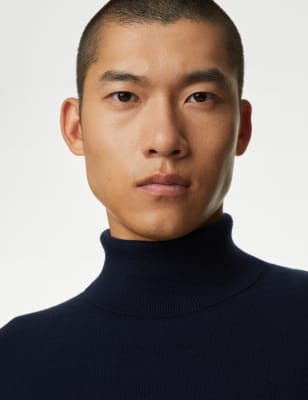 

Mens Autograph Cotton Rich Roll Neck Jumper with Wool - Navy, Navy
