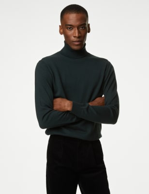 

Mens Autograph Cotton Rich Roll Neck Jumper with Wool - Dark Green, Dark Green
