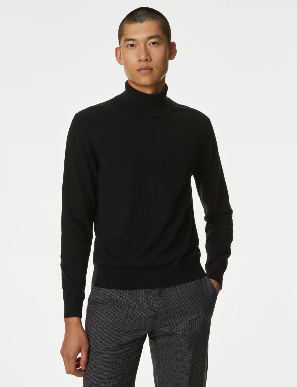 Cotton Rich Roll Neck Jumper with Wool image 4