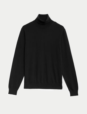 

Mens Autograph Cotton Rich Roll Neck Jumper with Wool - Black, Black