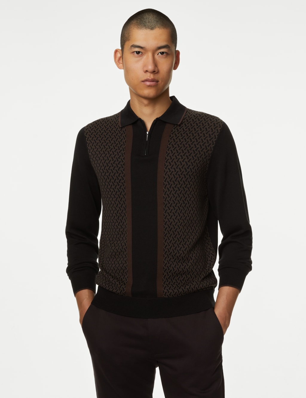 Cotton Rich Zip Up Knitted Polo Shirt image 4