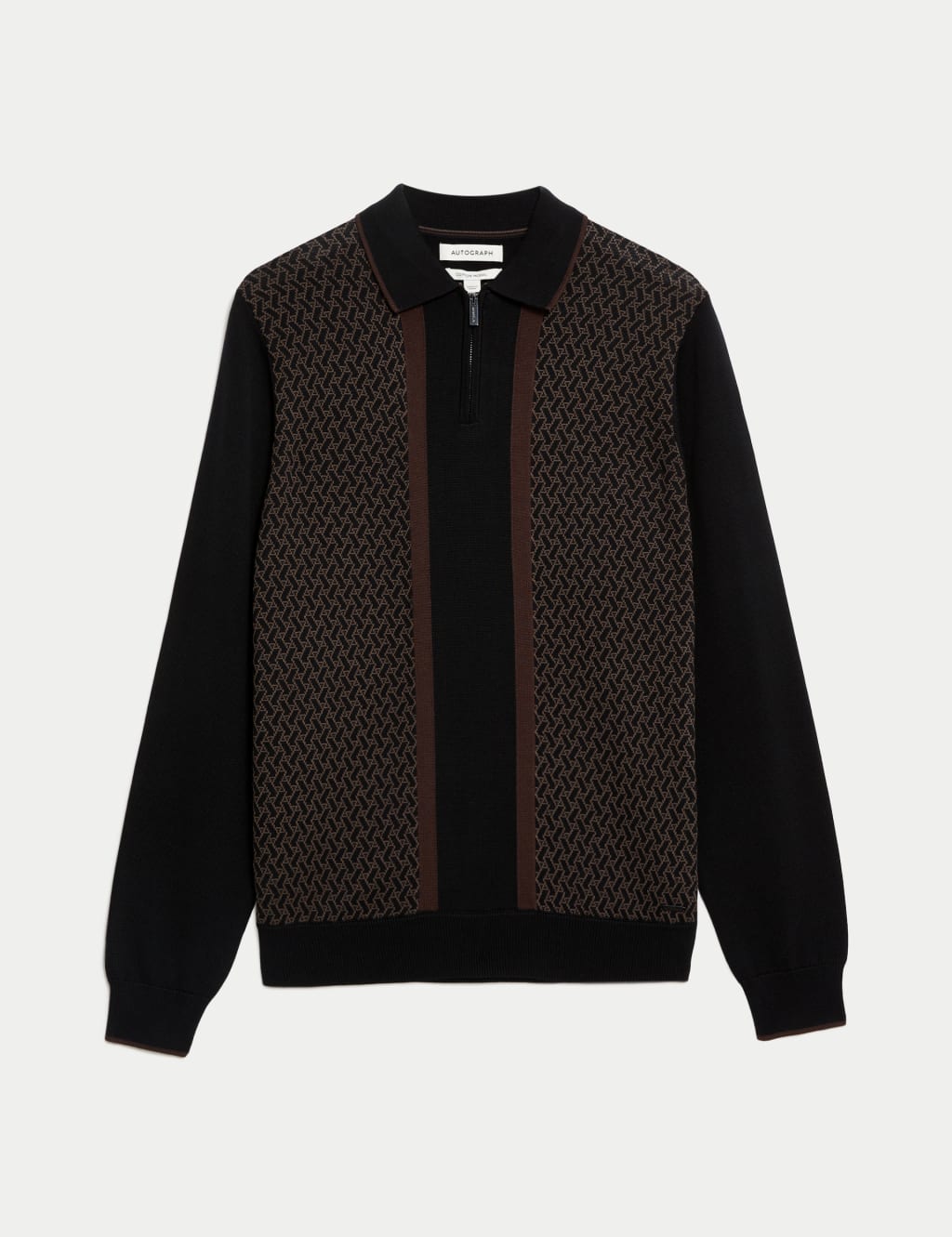 Cotton Rich Zip Up Knitted Polo Shirt image 2
