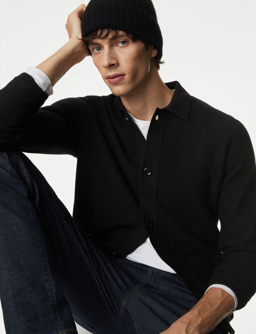 Men's Black Knitted Polos | M&S