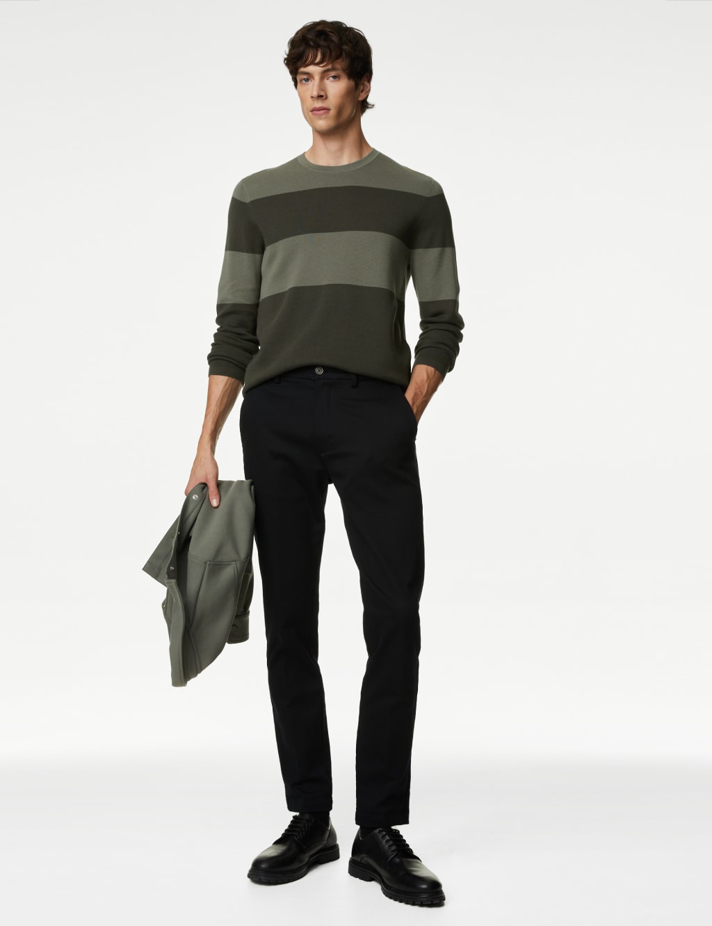 Cotton Rich Block Stripe Crew Neck Jumper image 3