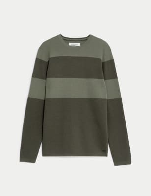 Cotton Rich Block Stripe Crew Neck Jumper