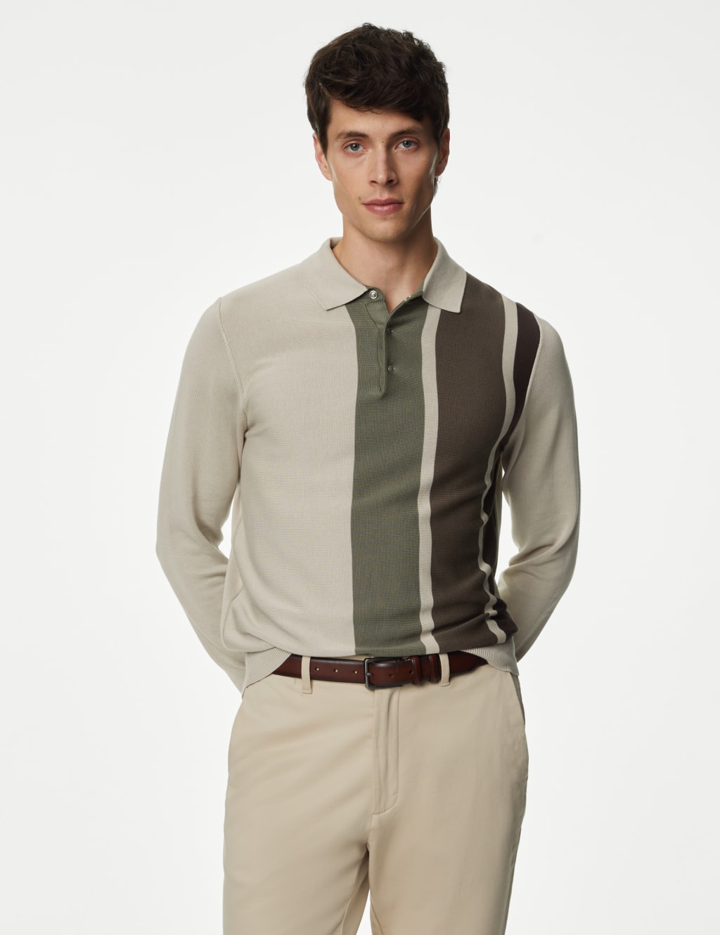 Cotton Rich Colour Block Knitted Polo Shirt image 1