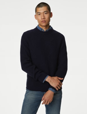 

Mens Autograph Extra Fine Merino Wool Jumper with Cashmere - Dark Navy, Dark Navy