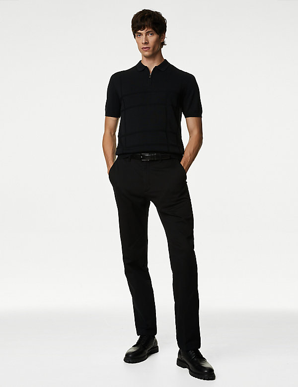 Cotton Modal Zip Up Knitted Polo Shirt - CA