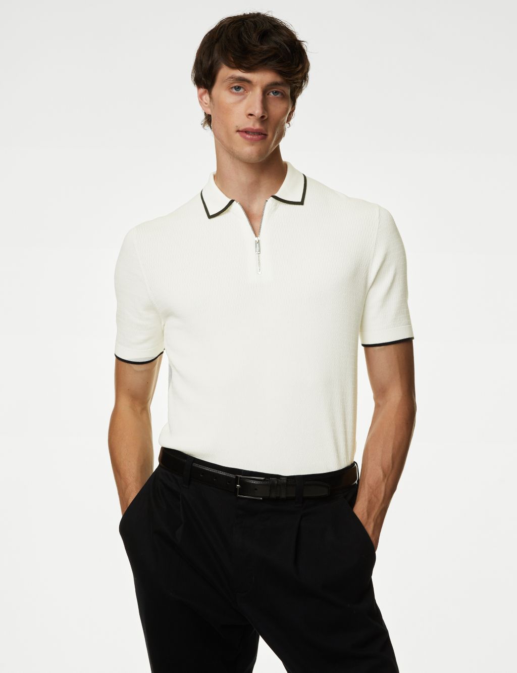 Cotton Blend Textured Knitted Polo Shirt image 4