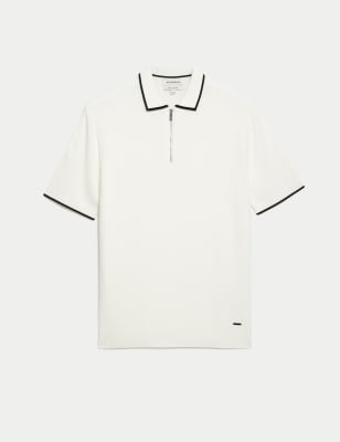 Cotton Blend Textured Knitted Polo Shirt