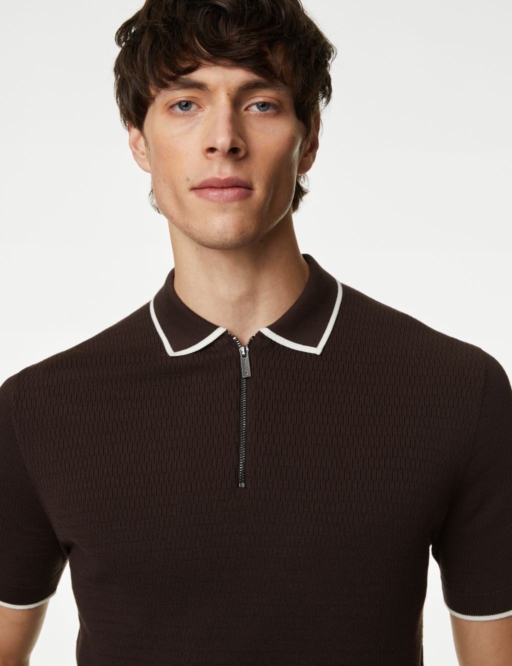 Cotton Blend Textured Knitted Polo Shirt image 3