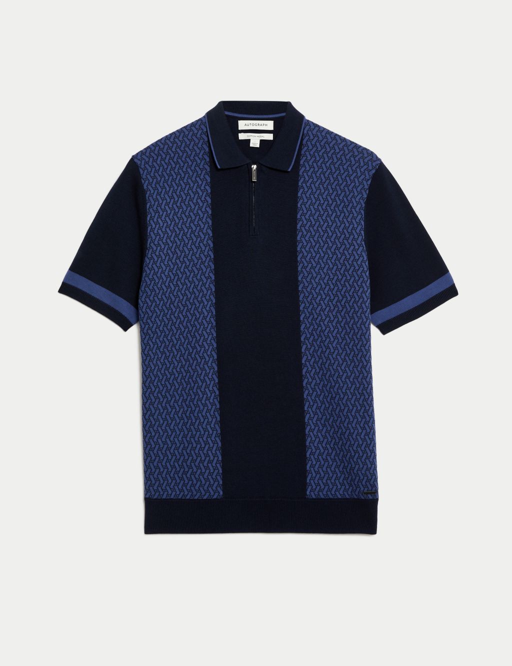 Cotton Rich Zip Up Knitted Polo Shirt image 2