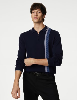 

Mens Autograph Cotton Rich Colour Block Knitted Polo Shirt - Navy Mix, Navy Mix