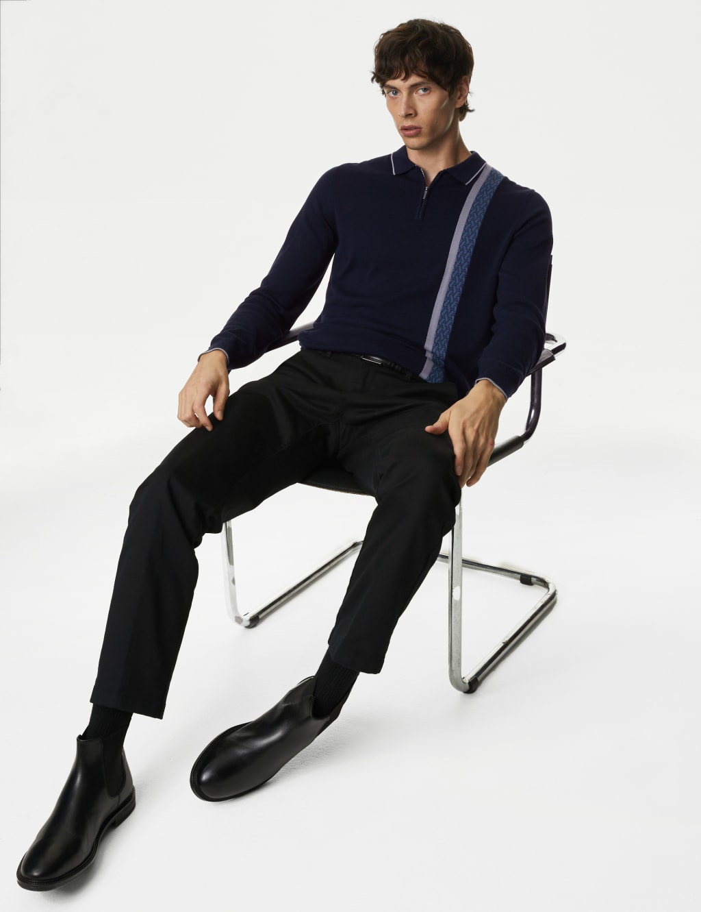 Cotton Rich Colour Block Knitted Polo Shirt image 5