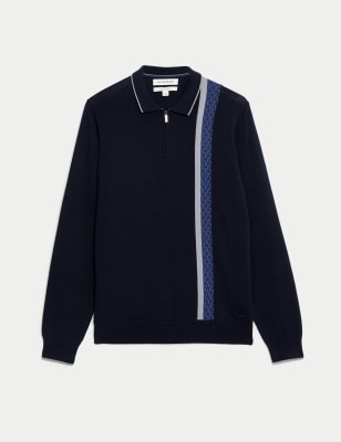 Cotton Rich Colour Block Knitted Polo Shirt