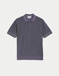 Cotton Rich Zip Up Knitted Polo Shirt