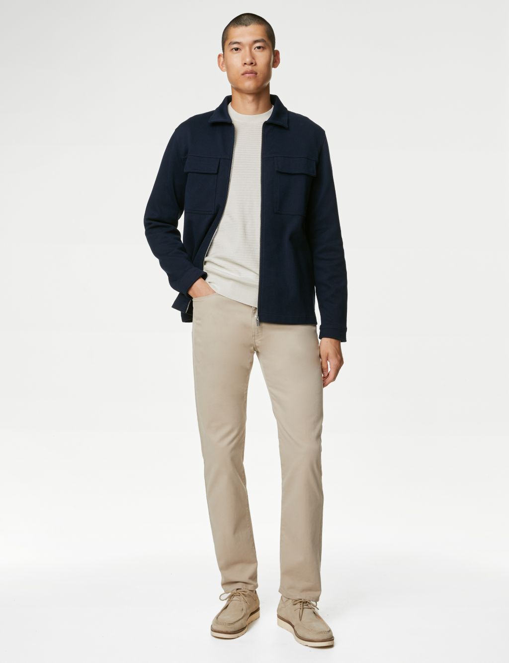 Cotton and Modal Blend Textured Crew Neck Jumper image 3