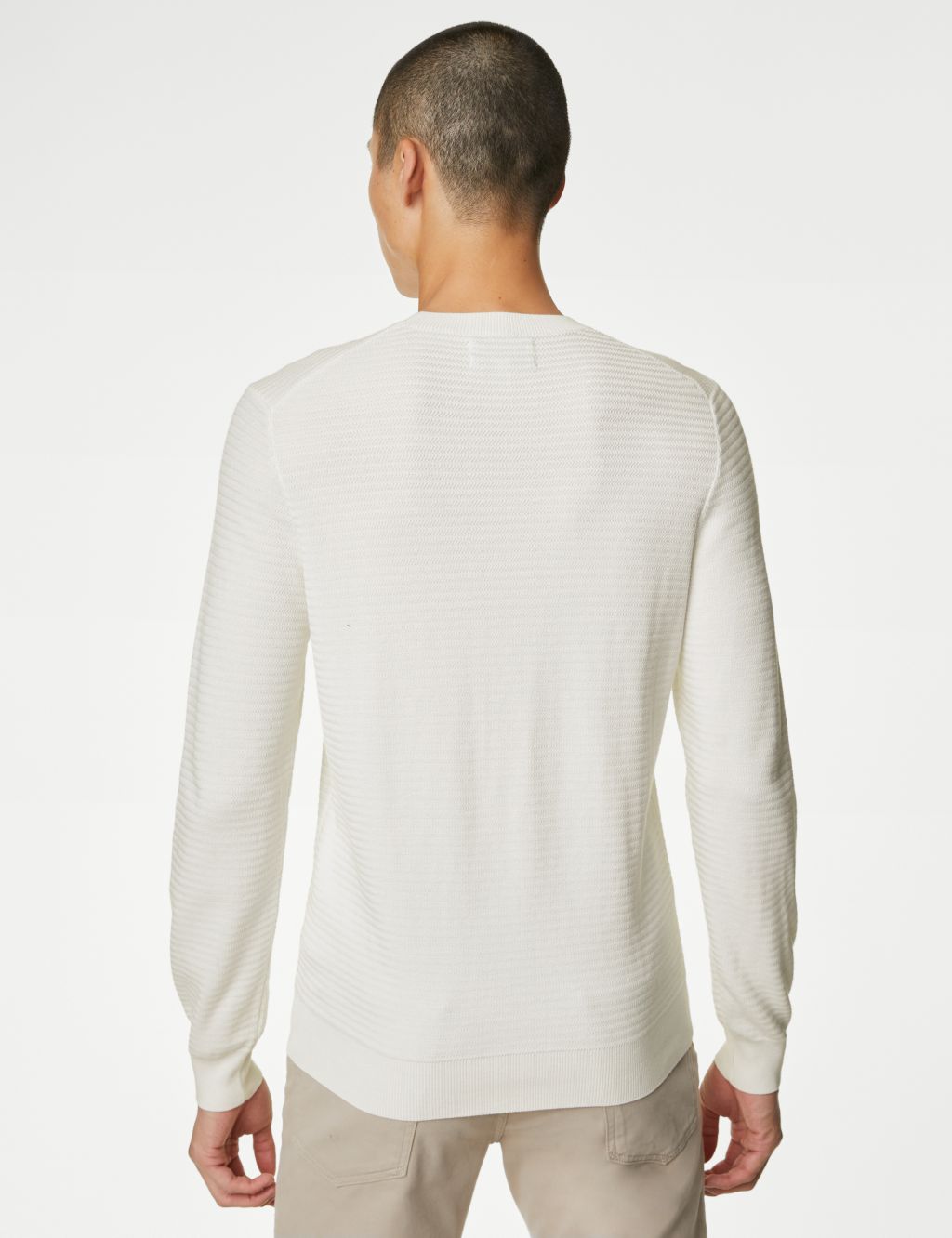 Cotton and Modal Blend Textured Crew Neck Jumper image 5