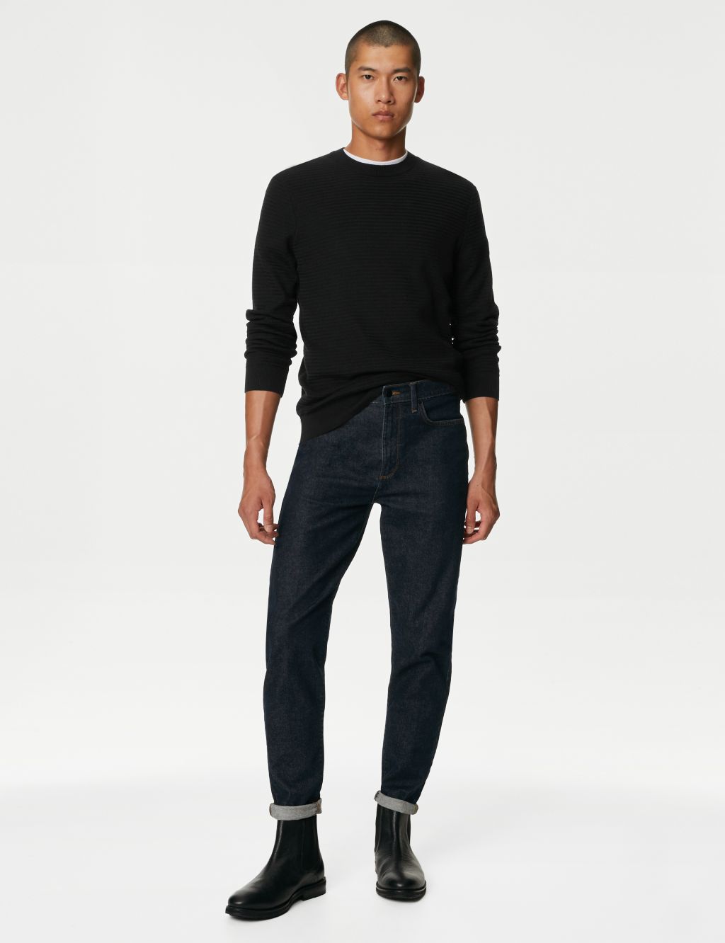 Cotton and Modal Blend Textured Crew Neck Jumper image 1