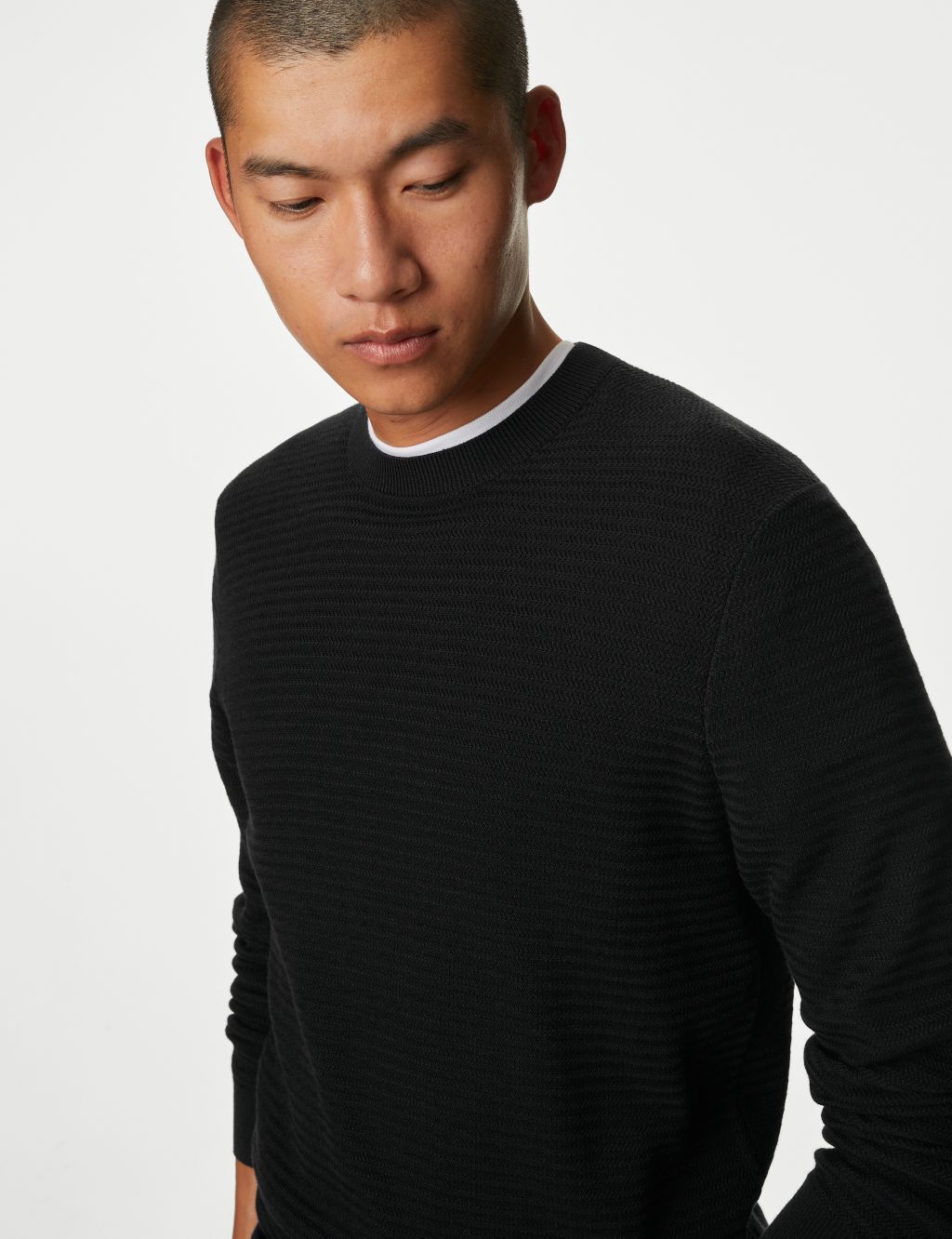 Cotton and Modal Blend Textured Crew Neck Jumper image 3
