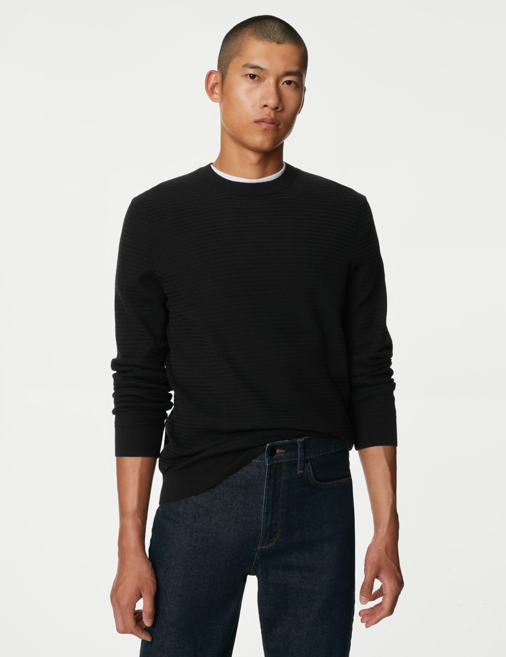 Cotton and Modal Blend Textured Crew Neck Jumper image 4
