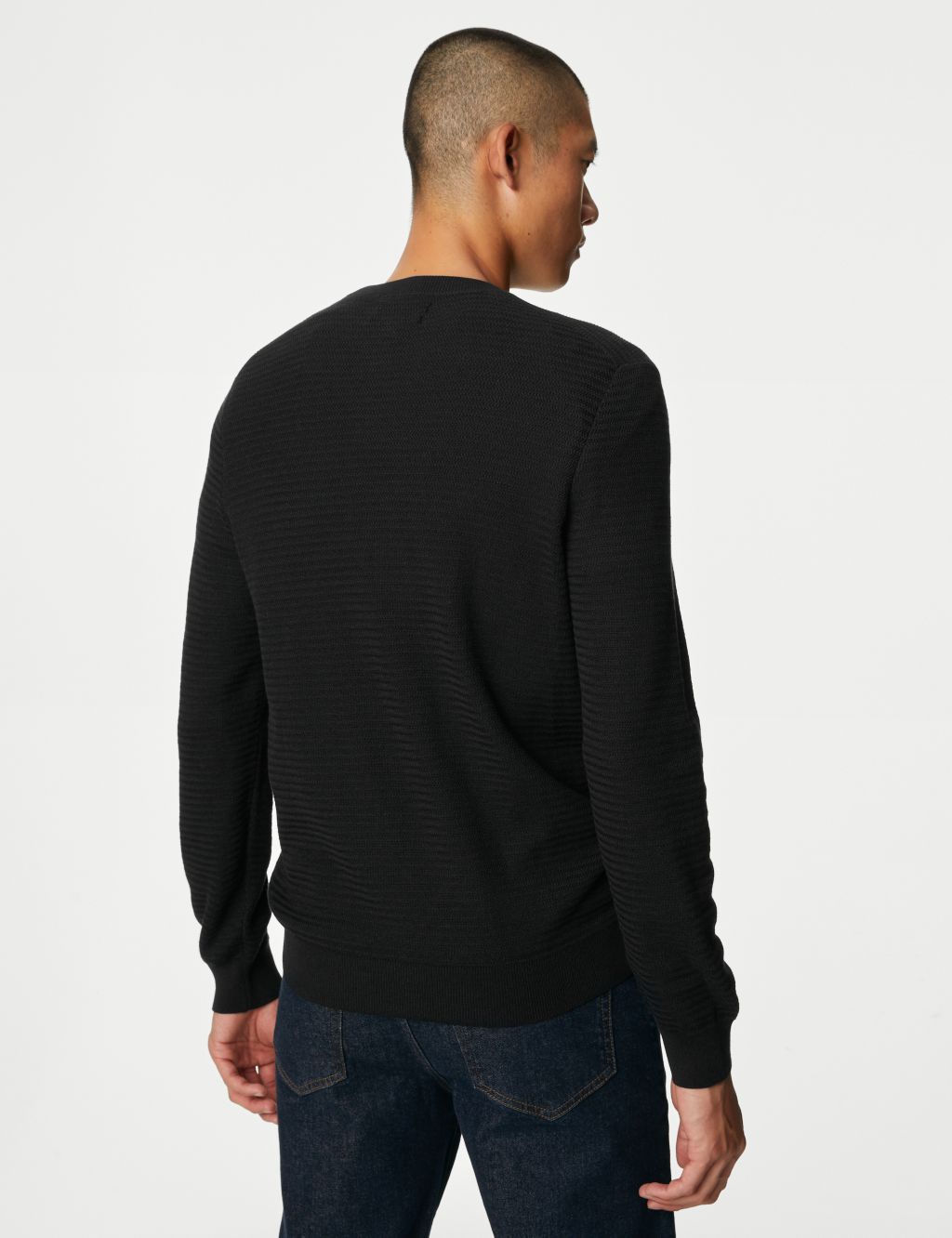 Cotton and Modal Blend Textured Crew Neck Jumper image 5