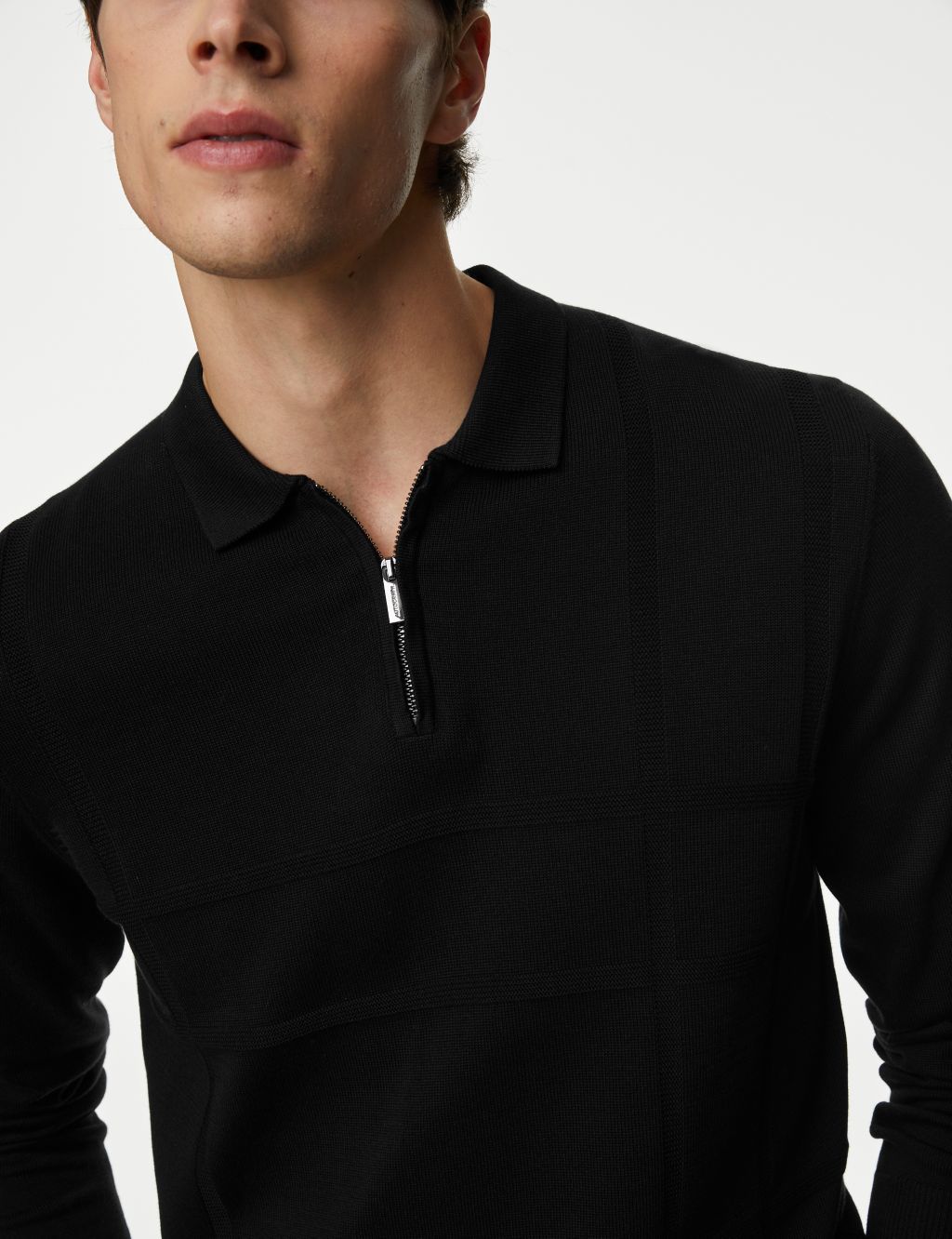 Cotton Rich Zip Up Knitted Polo Shirt image 4