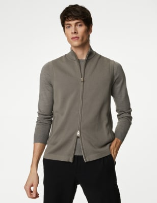 

Mens Autograph Reißverschluss-Strickweste mit hohem Baumwollanteil - Taupe, Taupe