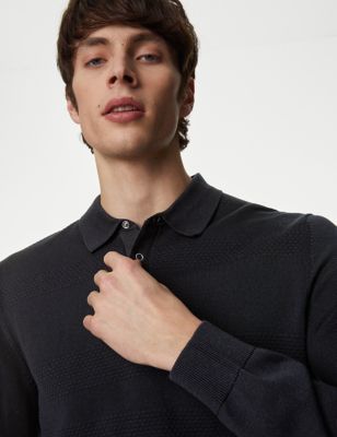 Autograph Men's Cotton Rich Knitted Polo Shirt - SREG - Black, Black,Dark Grape,Neutral