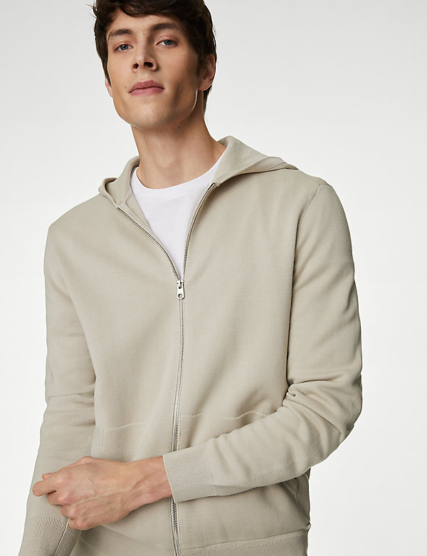 Cotton Rich Zip Up Knitted Hoodie - GR