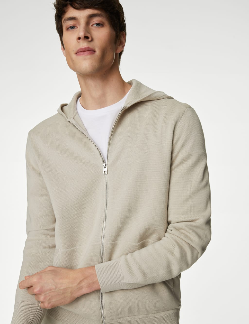 Cotton Rich Zip Up Knitted Hoodie