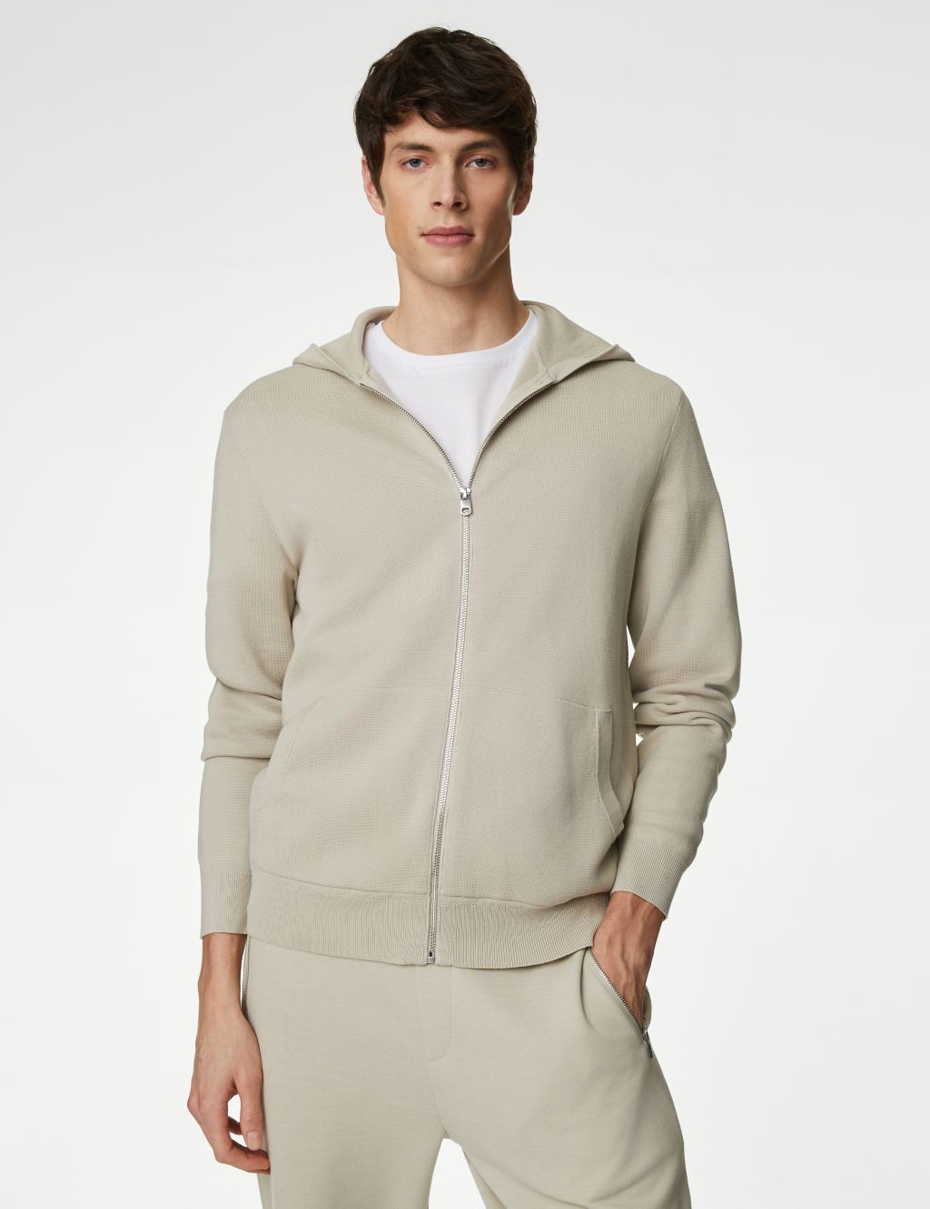 Cotton Rich Zip Up Knitted Hoodie image 3