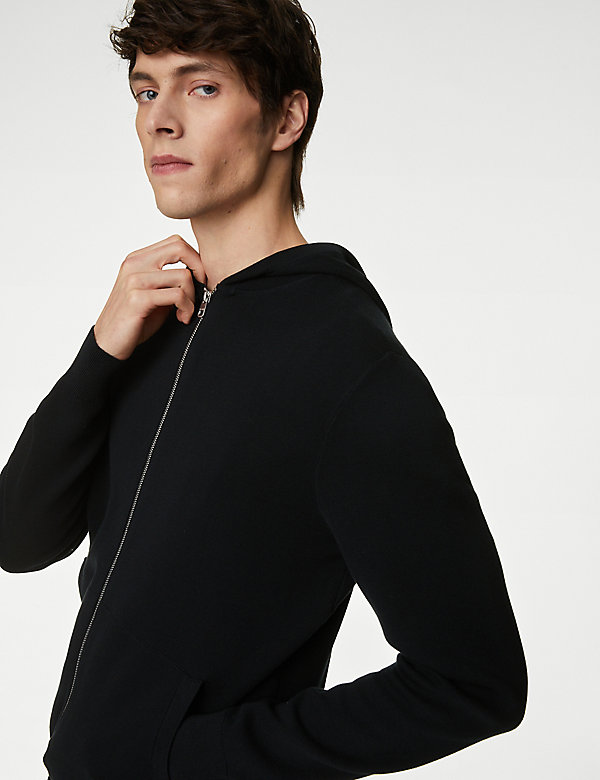 Cotton Rich Zip Up Knitted Hoodie - NO