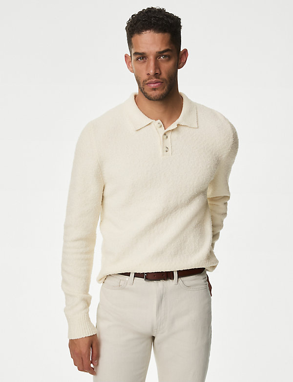Cotton Blend Boucle Knitted Polo Shirt - CY