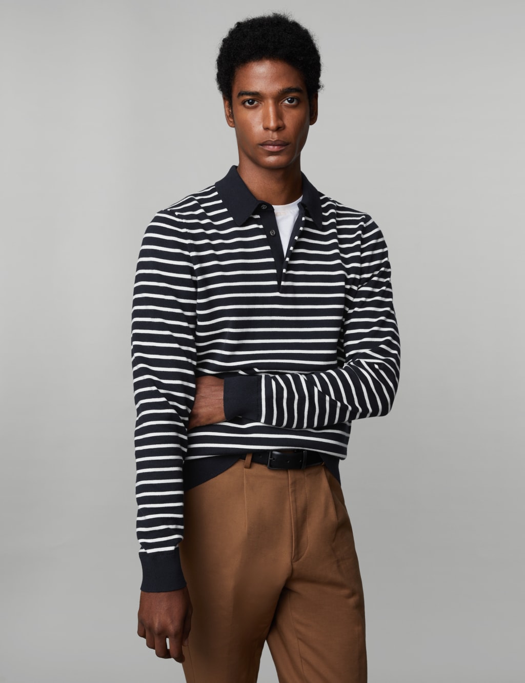 Cotton Rich Striped Knitted Polo Shirt image 1
