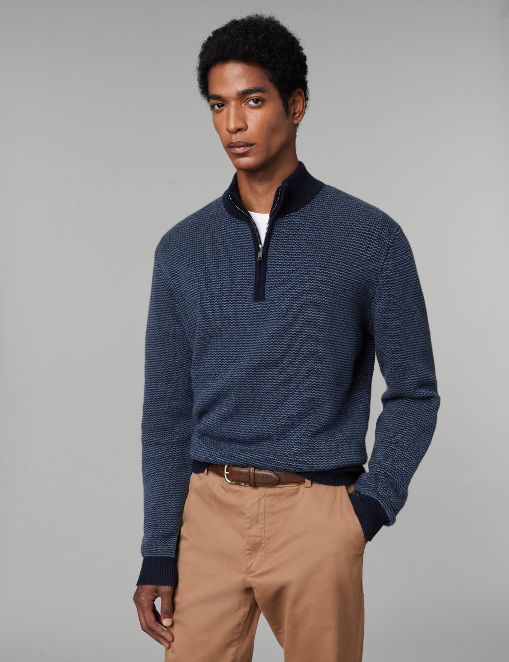 Wool Rich Half Zip Jumper with Cashmere image 1