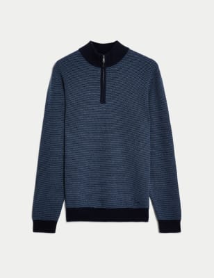 Wool Rich Half Zip Jumper with Cashmere
