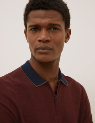 Textured Knitted Polo Shirt with Silk