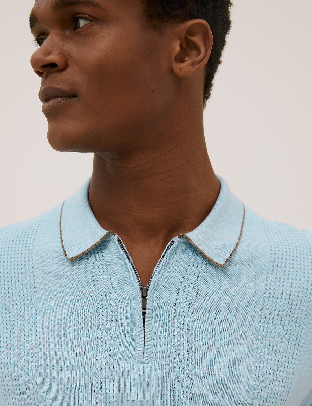 Textured Knitted Polo Shirt with Silk