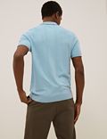 Textured Knitted Polo Shirt with Silk