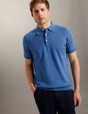 

JAEGER Mens Linen Rich Polo Shirt - Blue, Blue